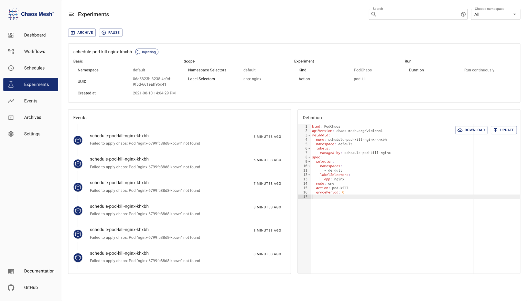 Chaos Mesh 2.0 - Planung von Experimenten