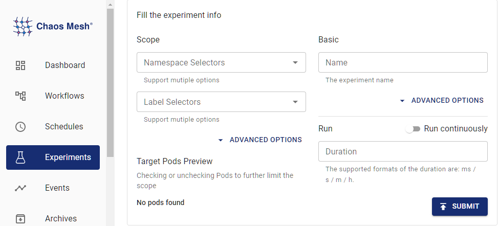 experiment information